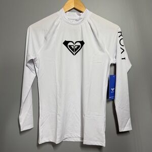 Roxy Rashguard Women Large Long Sleeve UPF 50 Swim Shirt White‎ ERJWR03221